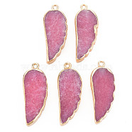 Natural Agate Pendants, with Light Gold Plated Iron Findings, Wing, Dyed & Heated, Pale Violet Red, 33~33.5x12~13x5~6mm, Hole: 1.8mm(G-N326-127-B01)