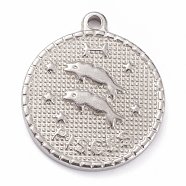 304 Stainless Steel Pendants, Flat Round with Constellation, Pisces, 29x26x3mm, Hole: 2mm(STAS-O140-02P-J)