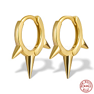 925 Sterling Silver Hoop Earrings, Spike, with S925 Stamp, Real 18K Gold Plated, 15x10.5mm(KJ0838-1)