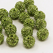 Grade A  Rhinestone Beads, Pave Disco Ball Beads, Resin and China Clay, Round, Olive Drab, PP9(1.5.~1.6mm), 8mm, Hole: 1mm(RB-B025-13)