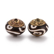 Handmade Tibetan Style Brass Beads, with Synthetic Turquoise, Rondelle, Black, 20.5x18mm, Hole: 1.5mm(TIBEB-K032-06A)