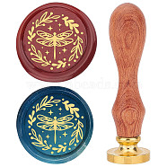 Brass Wax Seal Stamp with Rosewood Handle, for DIY Scrapbooking, Dragonfly Pattern, 25mm(AJEW-WH0412-0025)
