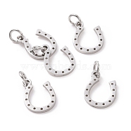 304 Stainless Steel Charms, with Jump Ring, Horseshoe Charm, Stainless Steel Color, 13x10x1mm, Hole: 3mm(STAS-YW0002-35P)