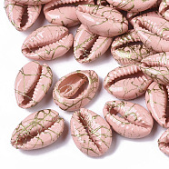 Spray Painted Natural Cowrie Shell Beads, Drawbench, No Hole/Undrilled, Misty Rose, 18~21x12~15x7mm(SSHEL-R047-03-A09)