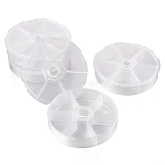 4Pcs Plastic Bead Containers, Flip Top Bead Storage, 6 Compartment, Round, White, 7.8x1.8cm, 4pcs/bag(CON-YS0001-04)