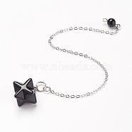 Chakra Natural Black Agate Dowsing Pendulums, with Brass Chains, Merkaba Star, 215~230mm(G-F516-01K)