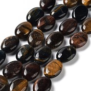 Three Color Natural Tiger Eye Beads Strands, Flat Oval, Mixed Dyed and Undyed, 17.5~18x12.5~13x6mm, Hole: 1.2mm, about 22pcs/strand, 15.55''(39.5cm)(G-L164-A-18)