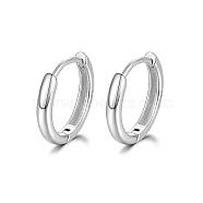 Rhodium Plated 925 Sterling Silver Huggie Hoop Earrings, Round Ring, with S925 Stamp, for Women, Platinum, 12mm(PN7654-6)