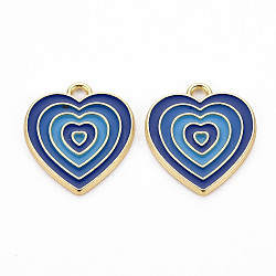 Rack Plating Light Gold Alloy Enamel Pendants, Cadmium Free & Lead Free, Heart, Dark Blue, 21.5x18.5x1.5mm, Hole: 2mm(ENAM-Q444-014E-RS)