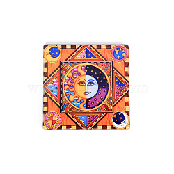 Porcelain Cup Mats, Hot Pads Heat Resistant, Square with Sun Moon Art Pattern, Coral, 93.5x93.5mm(PORC-PW0001-079C)