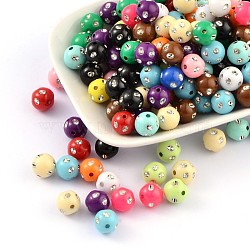 Opaque Acrylic Beads, Metal Enlaced, Round, Mixed Color, 8mm, Hole: 2mm, about 2300pcs/500g(PB21P9481)