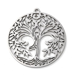 304 Stainless Steel Pendants,  Tree of Life Charms, Stainless Steel Color, 38x1.5mm, Hole: 2mm(STAS-R116-08P)