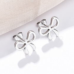 304 Stainless Steel Stud Earrings for Women, Bowknot, Stainless Steel Color, 13x15.5mm(EJEW-K306-17P)