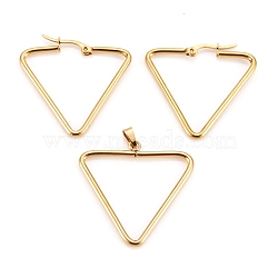 304 Stainless Steel Jewelry Sets, Hoop Earrings and Pendants, Triangle, Golden, 34x35x2mm, Pin: 0.8x1mm, 34x35x2mm, Hole: 6x3mm(SJEW-G077-12G-A)