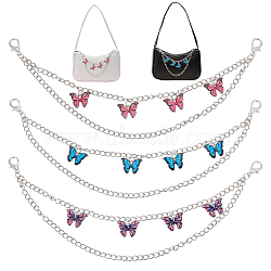 WADORN 3Pcs 3 Colors Iron Decorative 2-Layer Bag Chains, Pants Chain, with Alloy Enamel Butterfly Charms, Mixed Color, 29cm, 1pc/color(DIY-WR0002-35)