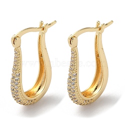 Teardrop Brass Cubic Zirconia Hoop Earrings, Long-Lasting Plated, Lead Free & Cadmium Free, Real 18K Gold Plated, 25.5x15.5x4mm(EJEW-K247-14G)