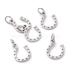 304 Stainless Steel Charms, with Jump Ring, Horseshoe Charm, Stainless Steel Color, 13x10x1mm, Hole: 3mm(STAS-YW0002-35P)