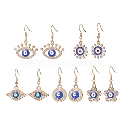 304 Stainless Steel Dangle Earrings, Alloy Enamel & Rhinestone Evil Eye Pendant Earring for Women, Blue, 31~38mm, Pin: 0.8mm(EJEW-JE05178)
