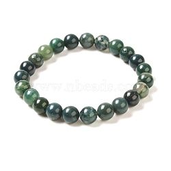 Natural Moss Agate Beaded Stretch Bracelets, Round, 2 inch(5.2cm), Bead: 8mm, 22~24pcs/Strand(X-B072-5)