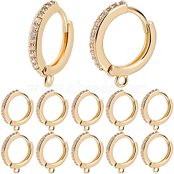 12Pcs Brass Micro Pave Clear Cubic Zirconia Hoop Earring Findings, with Horizontal Loop, Real 18K Gold Plated, 16x14x2mm, Hole: 1.2mm, Pin: 1x0.6mm(ZIRC-SC0001-28)