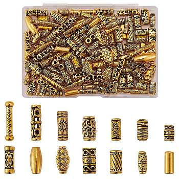 150Pcs 15 Style Tibetan Style Alloy Beads, Cadmium Free & Lead Free, Mixed Shapes, Antique Golden, 7~25x3.5~7mm, Hole: 1.5~3.5mm, 10pcs/style