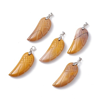 Natural Mookaite Pendants, with Platinum Plated Brass Loops, Wing, 36x15~16.6x6.5~7.7mm, Hole: 5x4mm