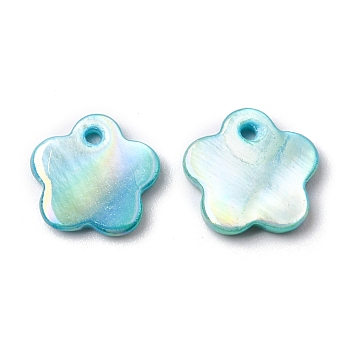 Natural Freshwater Shell Flower Charms, Dyed, AB Color Plated, Pale Turquoise, 11x11.5x1.5mm, Hole: 1.2mm