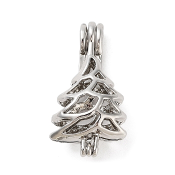 Alloy Bead Cage Pendants, Hollow Cage Charms for Chime Ball Pendant Making, Platinum, Tree, 29x16x10mm, Hole: 3x4mm