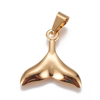 304 Stainless Steel Pendants, Whale Tail Shape, Golden, 26x25x3mm, Hole: 9x4.5mm
