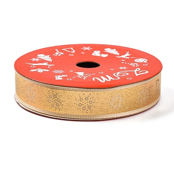 5 Yards Christmas Gold Stamping Polyester Printed Ribbon, for Gift Wrapping, Snowflake, 5/8 inch(16mm)