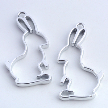 Alloy Bunny Open Back Bezel Pendants, For DIY UV Resin, Epoxy Resin, Pressed Flower Jewelry, Rabbit, Hollow, Lead Free & Nickel Free, Matte Silver, 43.9x23.5x3.5mm, Hole: 3mm
