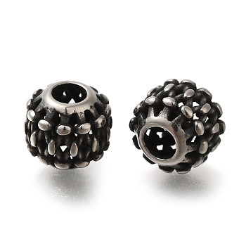 304 Stainless Steel European Beads, Large Hole Beads, Rondelle, Antique Silver, 10x8.5mm, Hole: 4mm