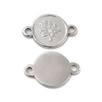 304 Stainless Steel Connector Charms, Flat Round Links with Tree, Stainless Steel Color, 12x18x1mm, Hole: 1.8mm