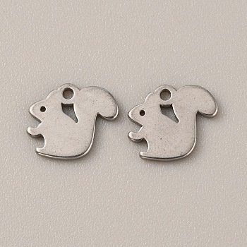 304 Stainless Steel Charms, Stainless Steel Color, Squirrel Pattern, 8x9x1mm, Hole: 1mm