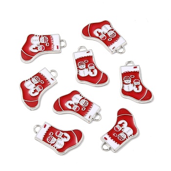 Alloy Enamel Pendants, Lead Free and Cadmium Free, Christmas Stockings with Snowman, Platinum, Red, 24~26x15~16x2mm