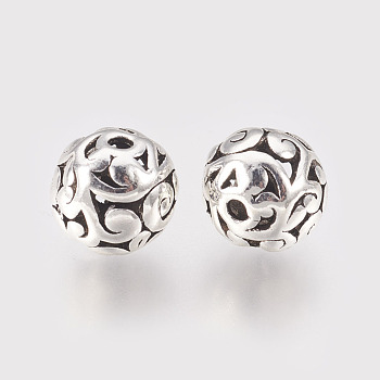 Tibetan Style Alloy Beads, Hollow Round, Antique Silver, 11x10mm, Hole: 1.5mm
