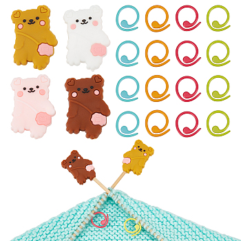 Bear Silicone Knitting Needle Stoppers, Baking Painted Zinc Alloy Knitting Stitch Marker Rings, Mixed Color, 14.5~30x14.5~21x1~7.5mm, Hole: 2mm