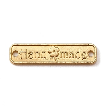 Alloy Connector Charms, Rectangle with Word Handmade, Light Gold, 25.5x6x1.5mm, Hole: 1.4mm