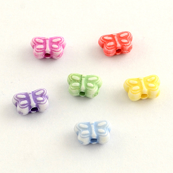 Craft Style Acrylic Beads, Butterfly, Mixed Color, 5.5x8x4mm, Hole: 2mm, about 3800pcs/500g