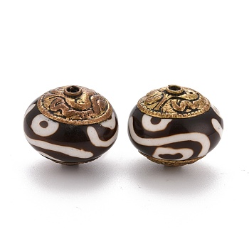 Handmade Tibetan Style Brass Beads, with Synthetic Turquoise, Rondelle, Black, 20.5x18mm, Hole: 1.5mm
