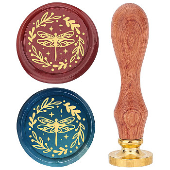 Brass Wax Seal Stamp with Rosewood Handle, for DIY Scrapbooking, Dragonfly Pattern, 25mm