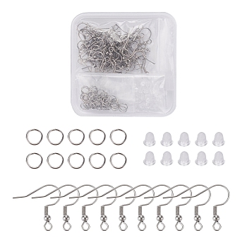 DIY Earring Making Kit, Including 60Pcs 304 Stainless Steel Earring Hooks, 60Pcs 304 Stainless Steel Open Jump Rings, 60Pcs Plastic Ear Nuts, Stainless Steel Color, Earring Hooks: 21x22mm, Hole: 2mm, Pin: 0.7mm