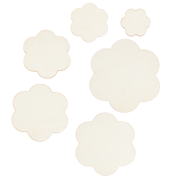 Wooden Blank Plates Set, Flower, Moccasin, 4.6~27.7x4.95~30x0.25cm, 6pcs/set
