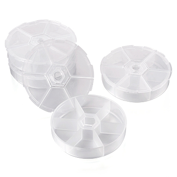 4Pcs Plastic Bead Containers, Flip Top Bead Storage, 6 Compartment, Round, White, 7.8x1.8cm, 4pcs/bag