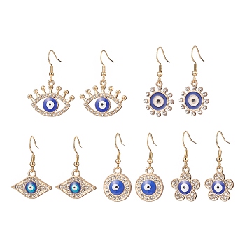 304 Stainless Steel Dangle Earrings, Alloy Enamel & Rhinestone Evil Eye Pendant Earring for Women, Blue, 31~38mm, Pin: 0.8mm