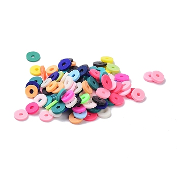 Handmade Polymer Clay Beads, Heishi Beads, Flat Round/Disc, Mixed Color, 6x1mm, Hole: 1.5mm, about 2400pcs/100g