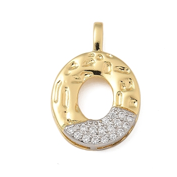 Brass Micro Pave Cubic Zirconia Pendants, Letter Charms, Real 18K Gold Plated, Letter O, 27x18x4mm, Hole: 5x2.5mm