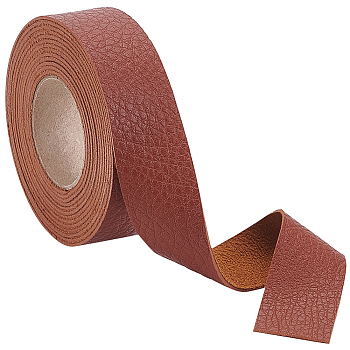 PU Leather Cord, for Leathercraft, Flat with Lychee skin Pattern, Camel, 25x1.8mm, about 2.73 Yards(2.5m)/Roll