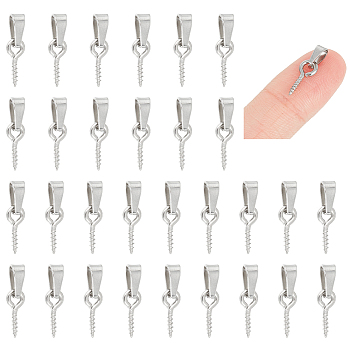 50Pcs 304 Stainless Steel Screw Eye Peg Bails, Stainless Steel Color, 17.5mm, Hole: 6x3mm, Pin: 1.3mm