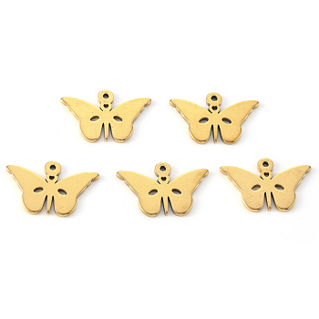 Vacuum Plating 304 Stainless Steel Pendants, Laser Cut, Butterfly, Golden, 12x19x1mm, Hole: 1.2mm